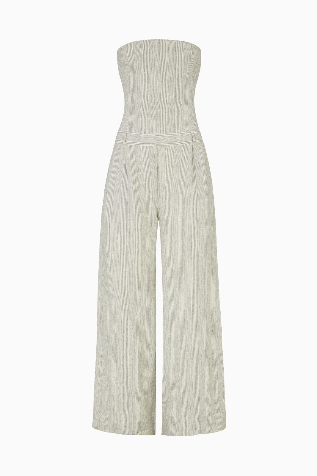The Maggie Bandeau Jumpsuit in striped olive green