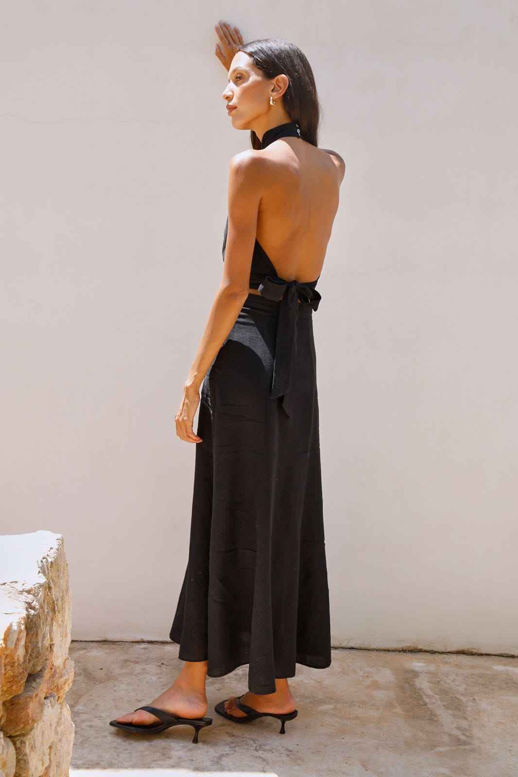 The Arabella Bias-Cut Maxi Skirt in black