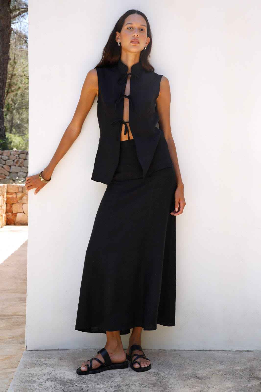 The Arabella Bias-Cut Maxi Skirt in black