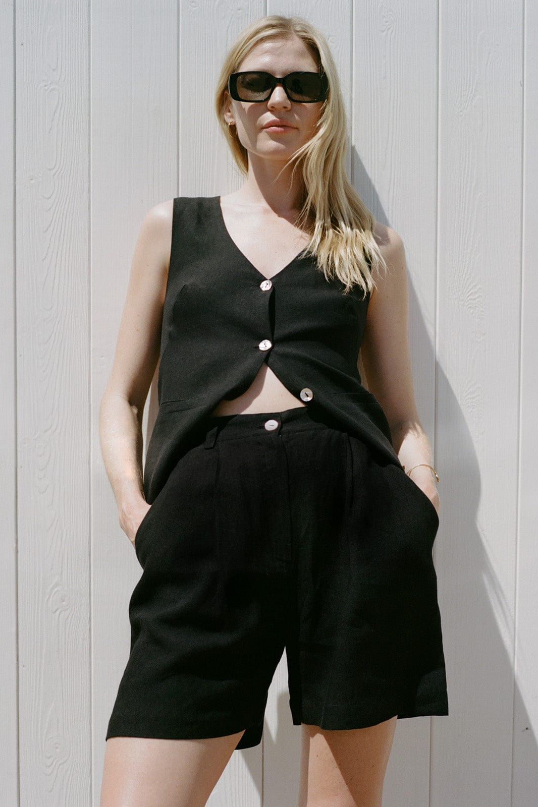The Rosalie Buttoned Vest in black