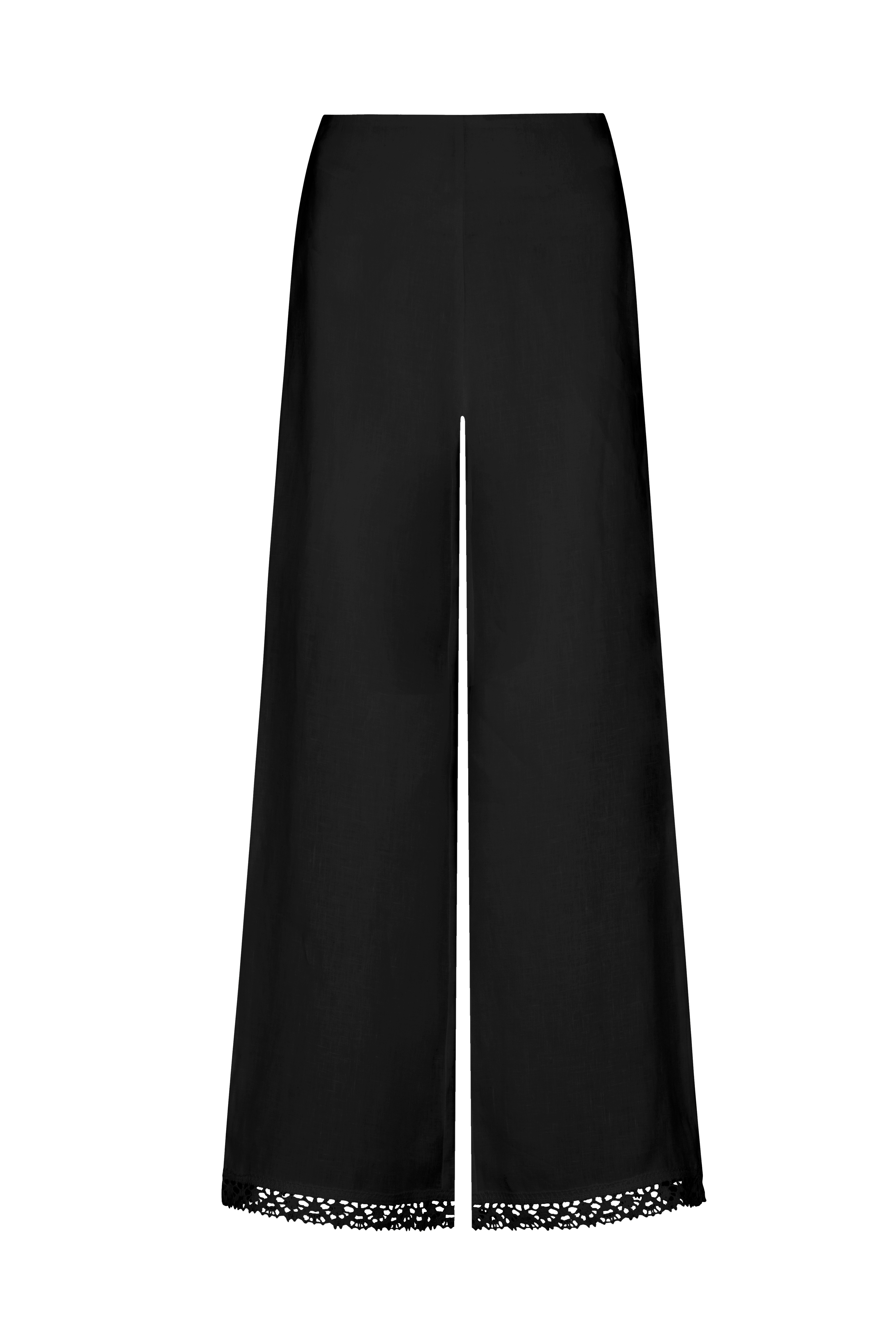 The Clara Wide-Leg Wool Trousers with lace trim in black