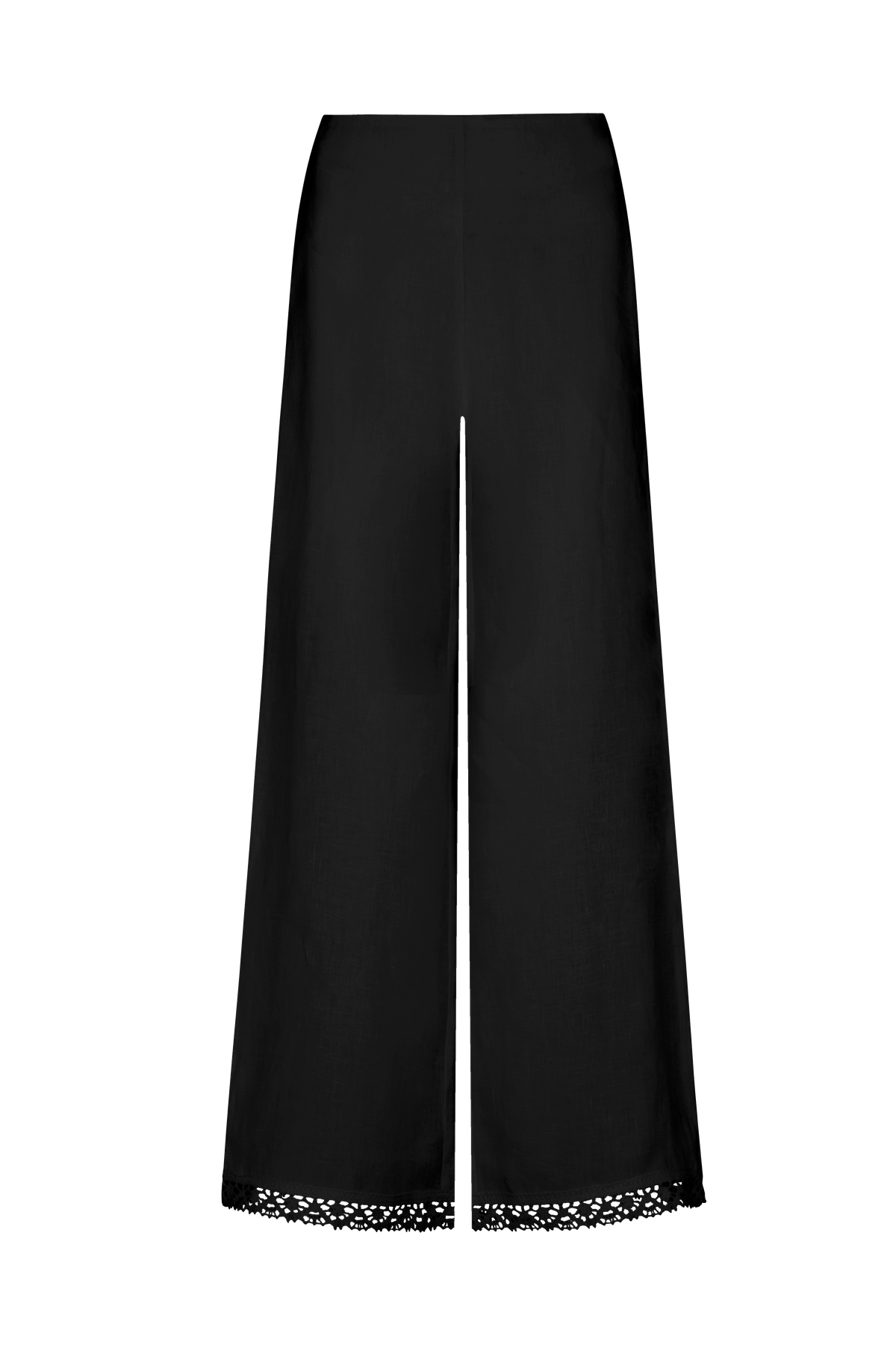 The Clara Wide-Leg Wool Trousers with lace trim in black