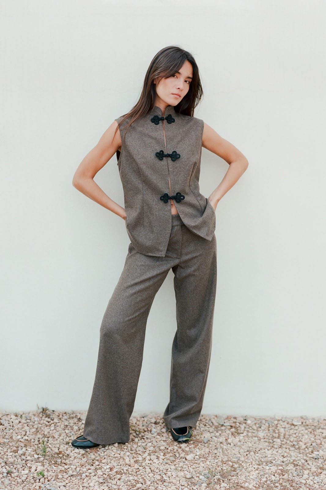 The Cora Cigarette Felted Wool Trousers in mocha