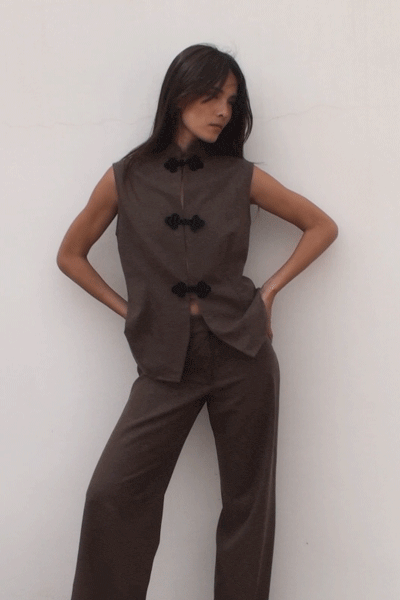 The Cora Cigarette Felted Wool Trousers in mocha