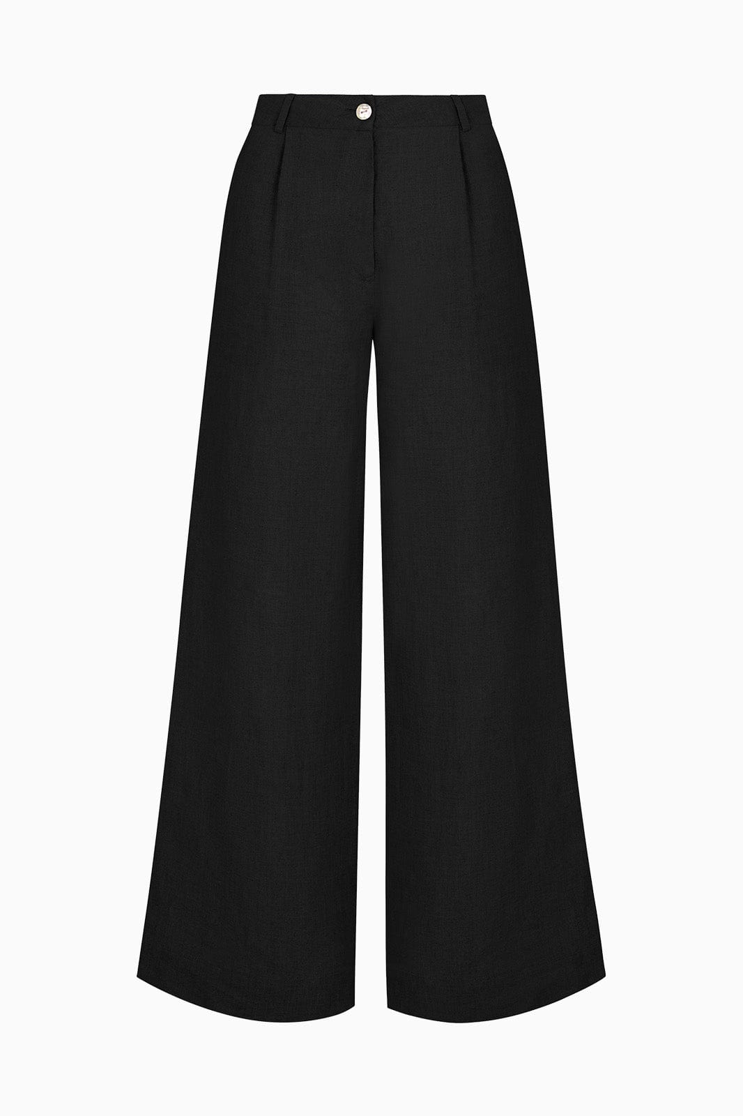 The Willow Wide-Leg Pleated Linen Trousers in black
