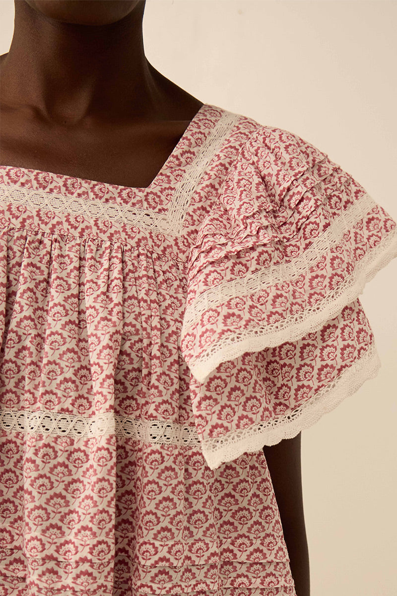 Alina Printed Floral Lace Insert Dress