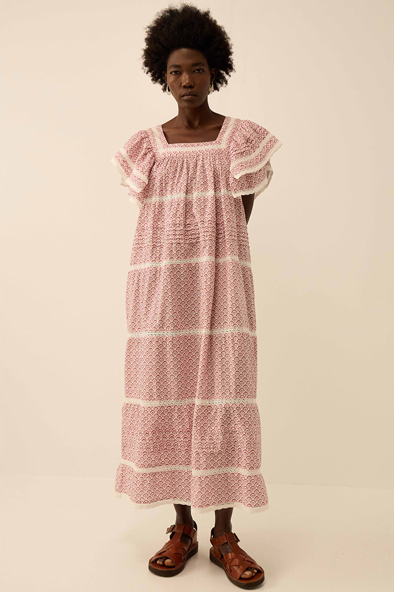 Alina Printed Floral Lace Insert Dress