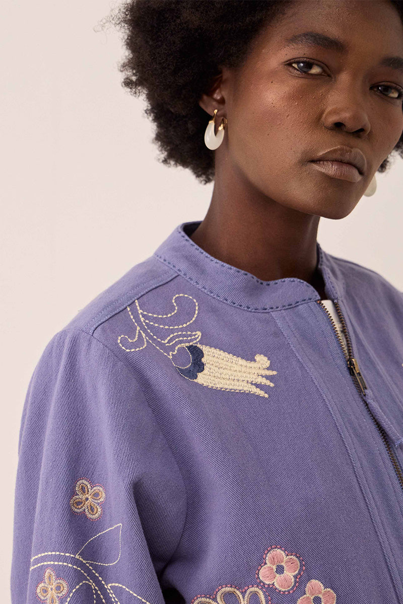 Anyar Botanical Embroidered Cotton Twill Jacket
