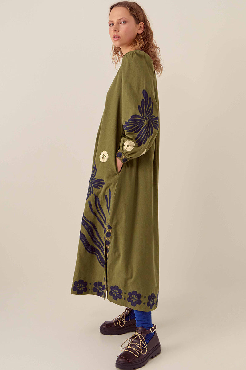 Bella Embroidered Cotton Twill Dress