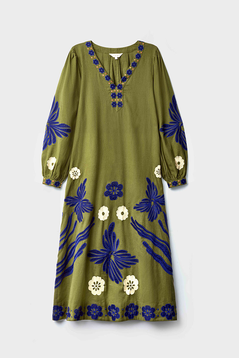 Bella Embroidered Cotton Twill Dress