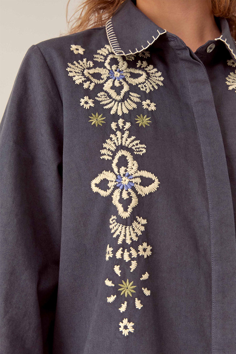 Cora Floral Embroidered Cotton Shirt