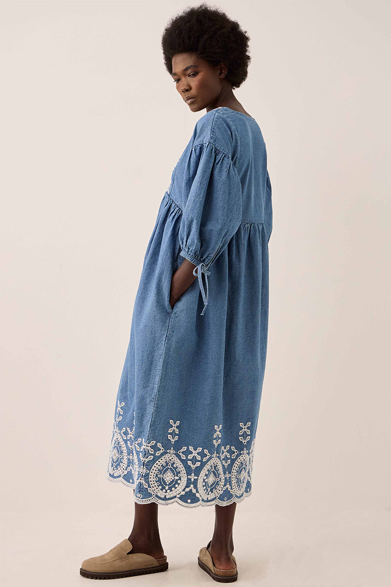 Coralie Denim Broderie Detailed Dress
