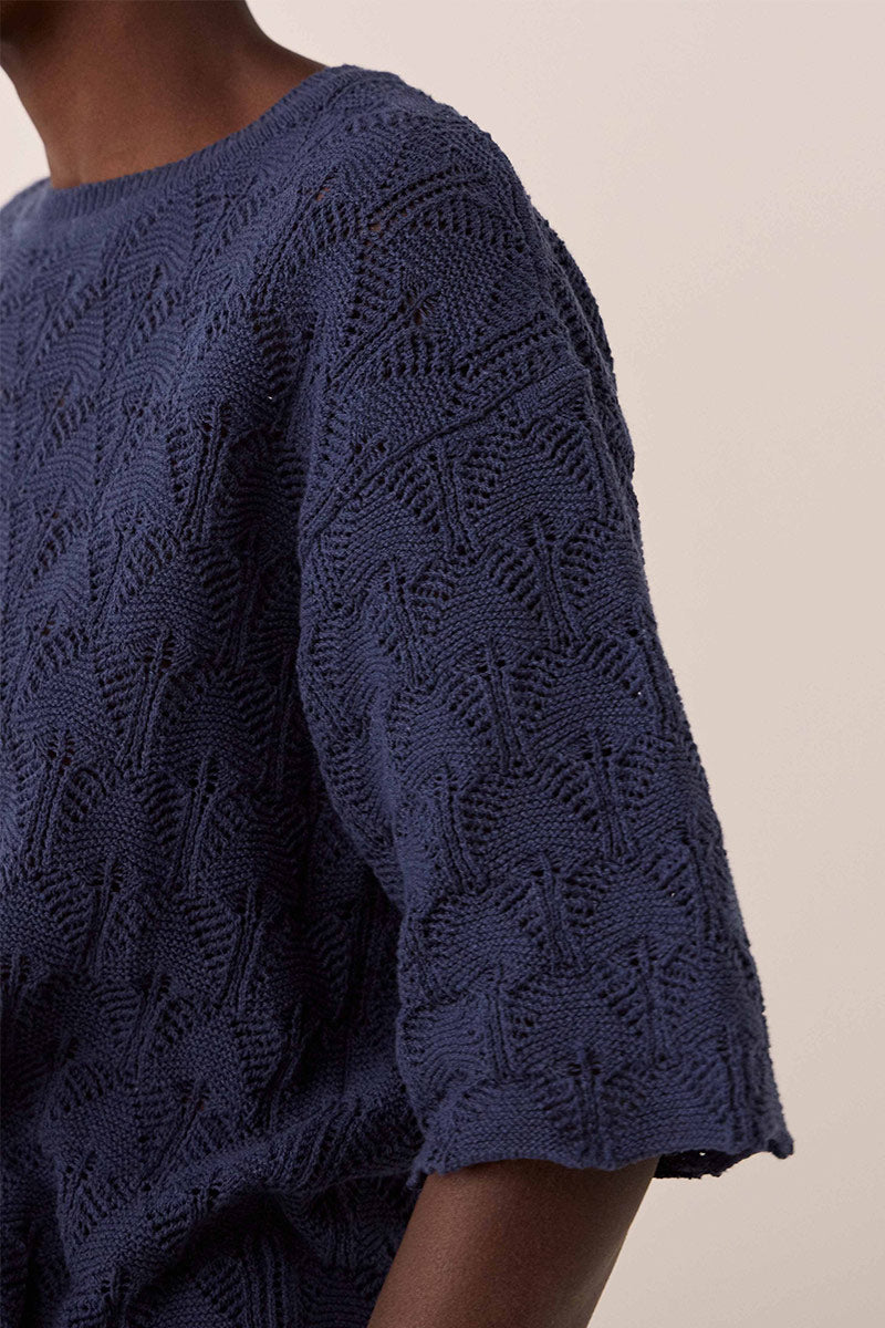 Flora Pointelle Knit Tee Navy