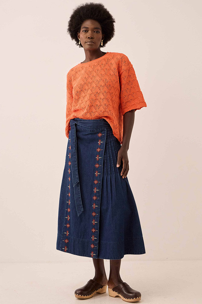 Flora Pointelle Knitted Tee Orange