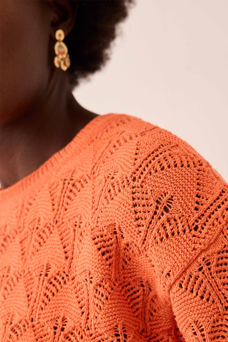 Flora Pointelle Knitted Tee Orange