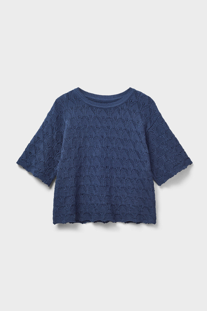 Flora Pointelle Knit Tee Navy