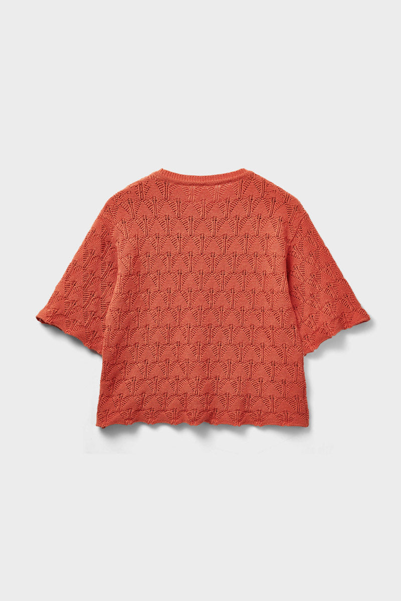 Flora Pointelle Knitted Tee Orange