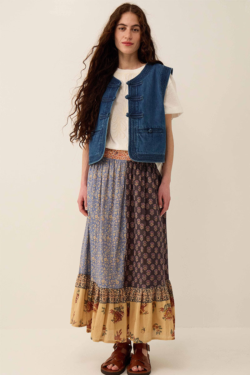 Loran Floral Patch Print Cotton Skirt