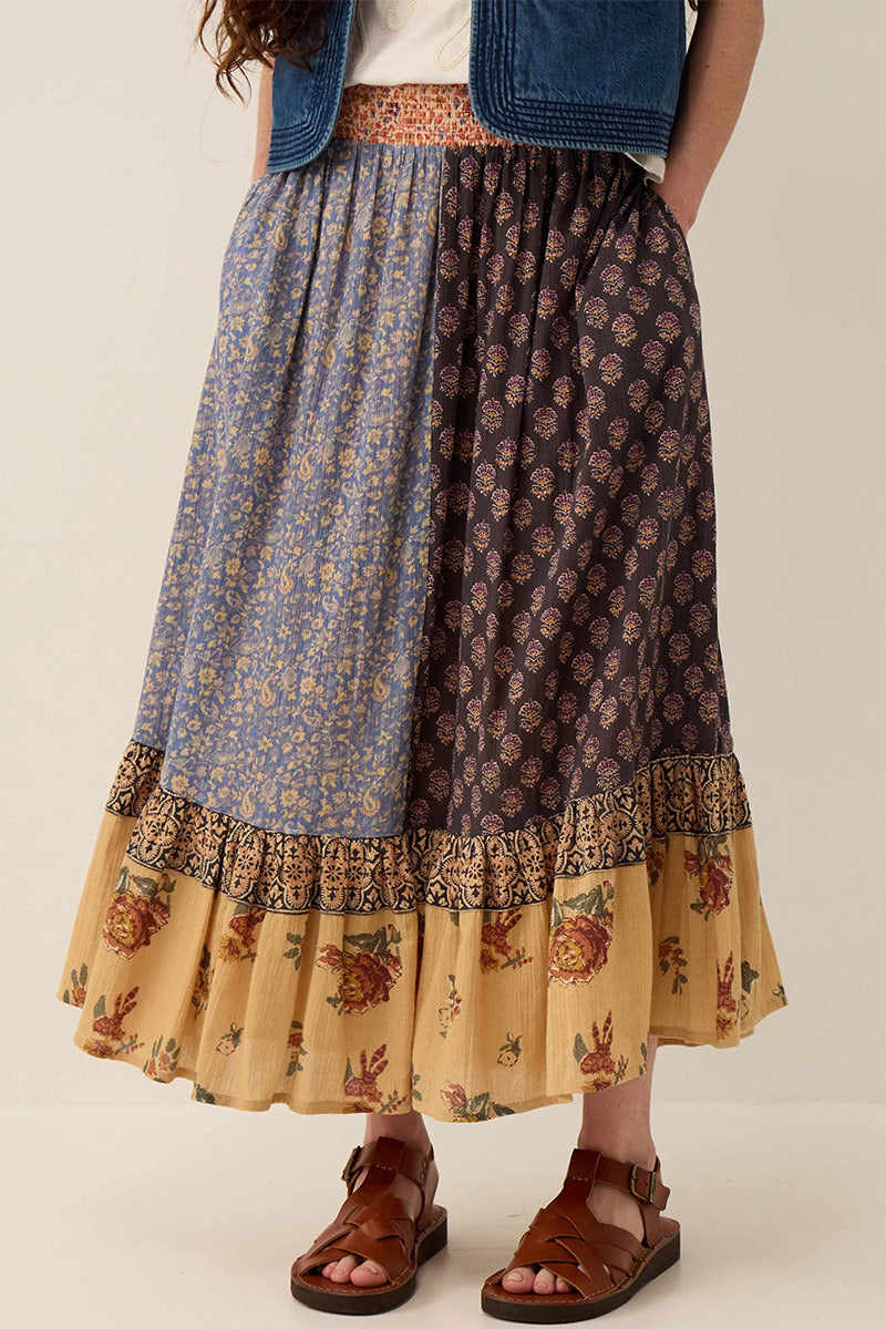 Loran Floral Patch Print Cotton Skirt