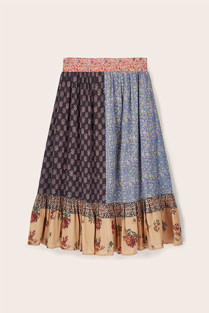 Loran Floral Patch Print Cotton Skirt
