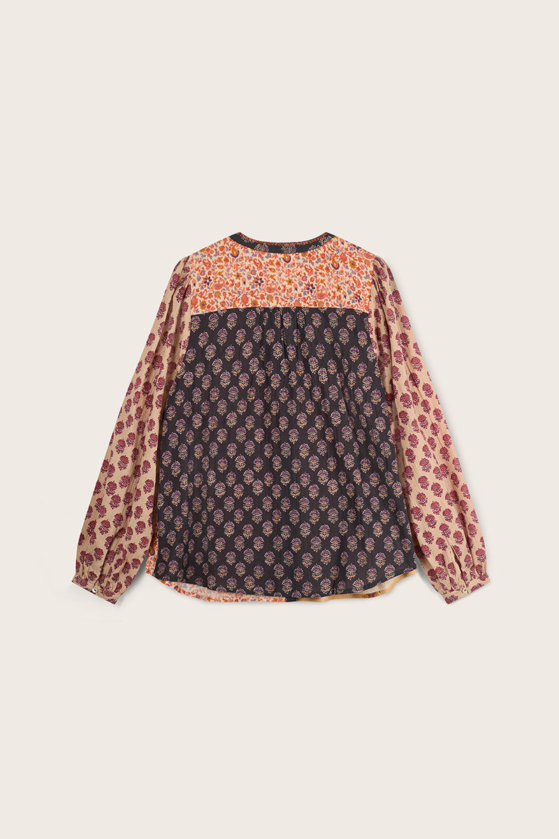 Loran Patch Print Crinkle Cotton Top