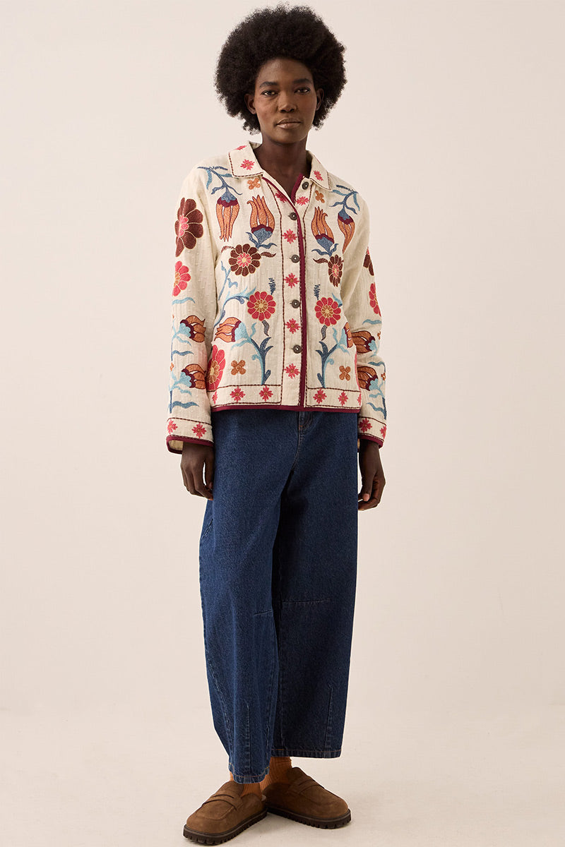 Odeline Floral Embroidered Cotton Jacket