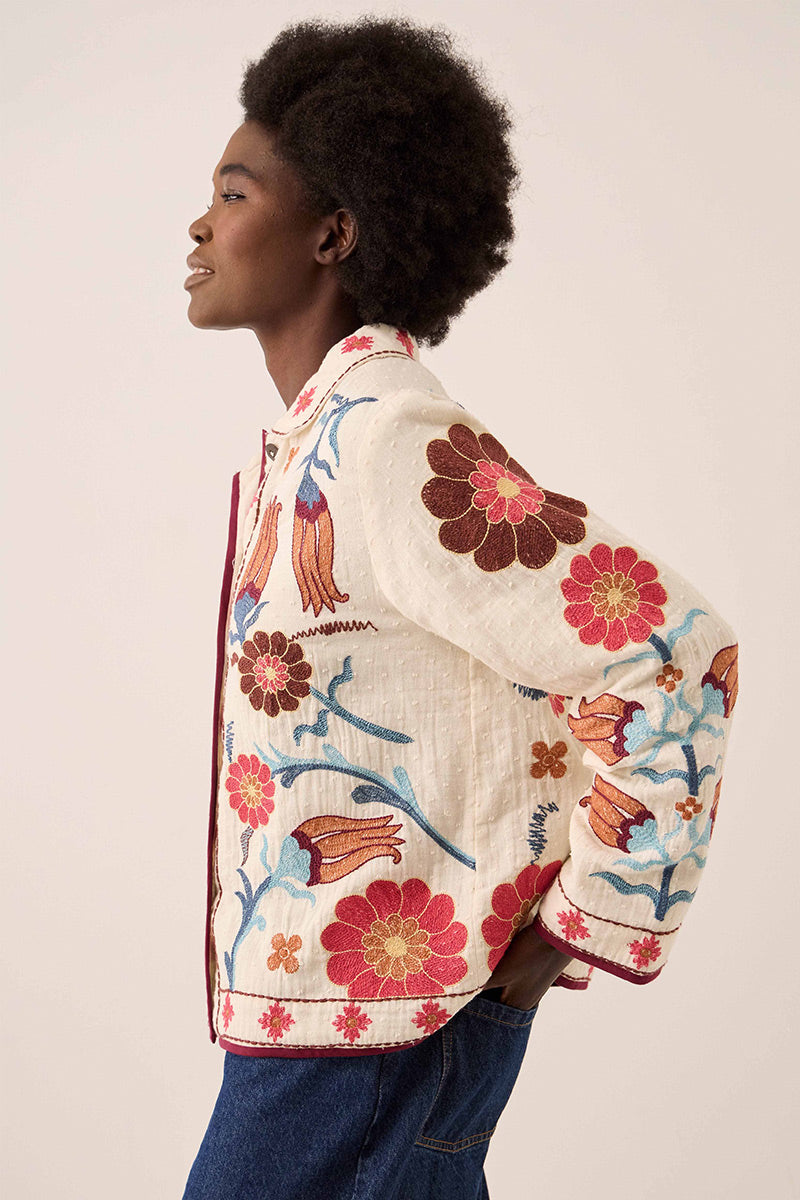 Odeline Floral Embroidered Cotton Jacket