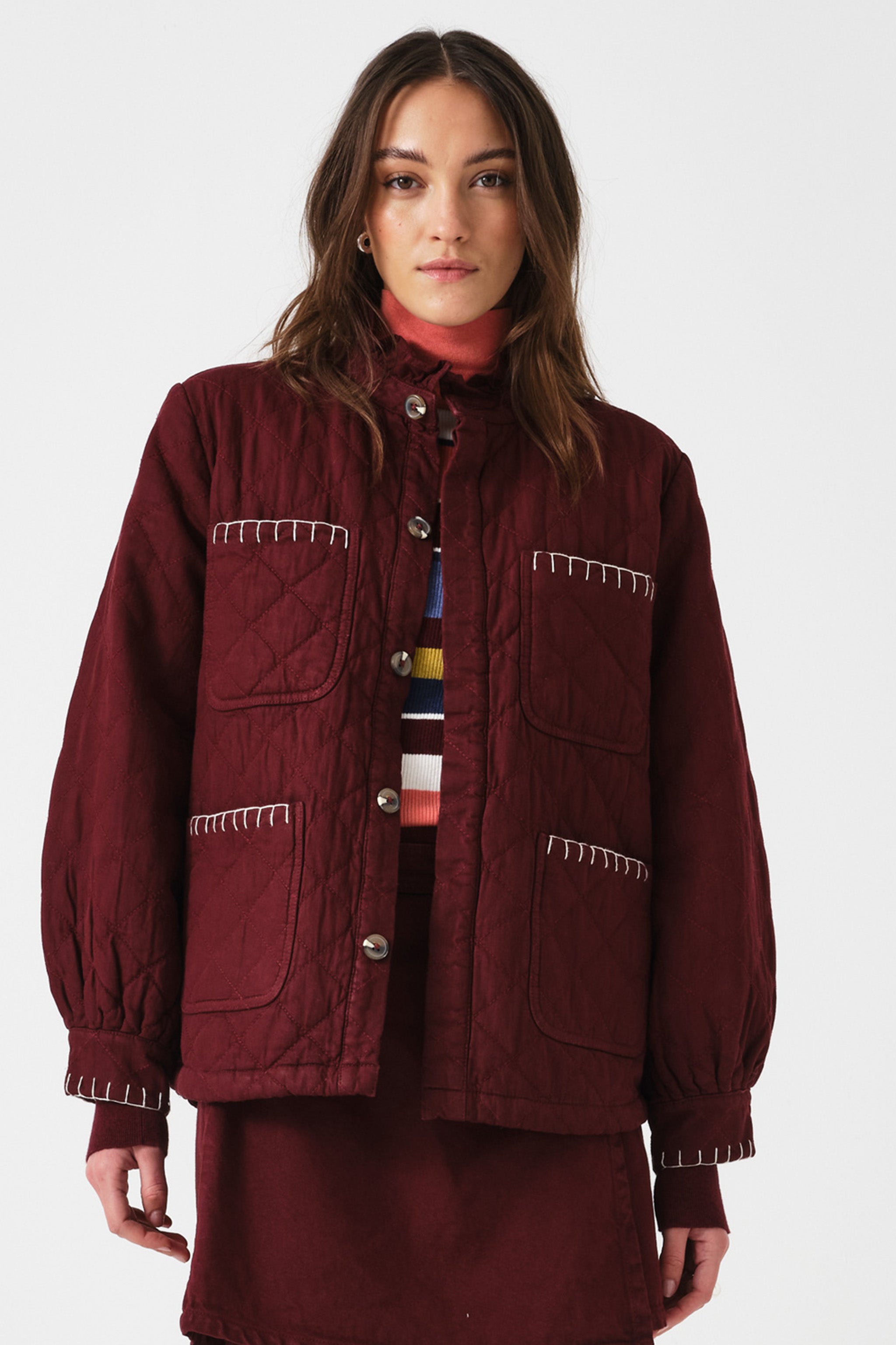 Pablo Quilted Denim Jacket in Mulberry