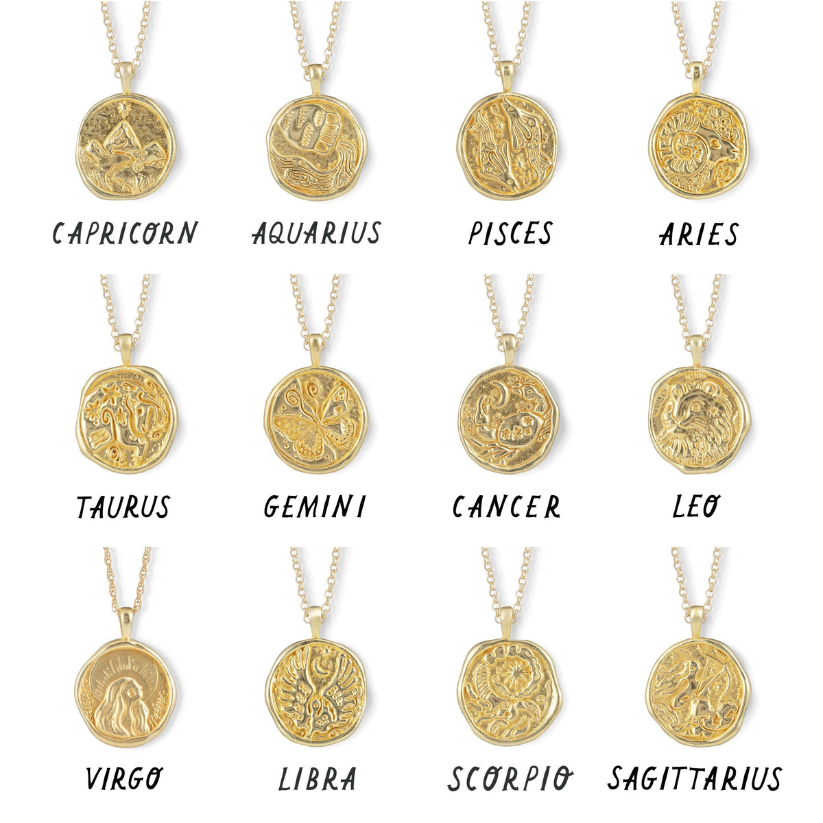 Gold Zodiac Coin Pendant Necklace • Pisces