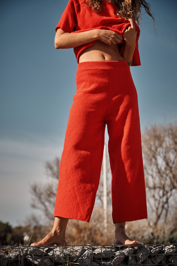 LOUISA Cropped Pants in Organic Cotton - Red - L'Envers