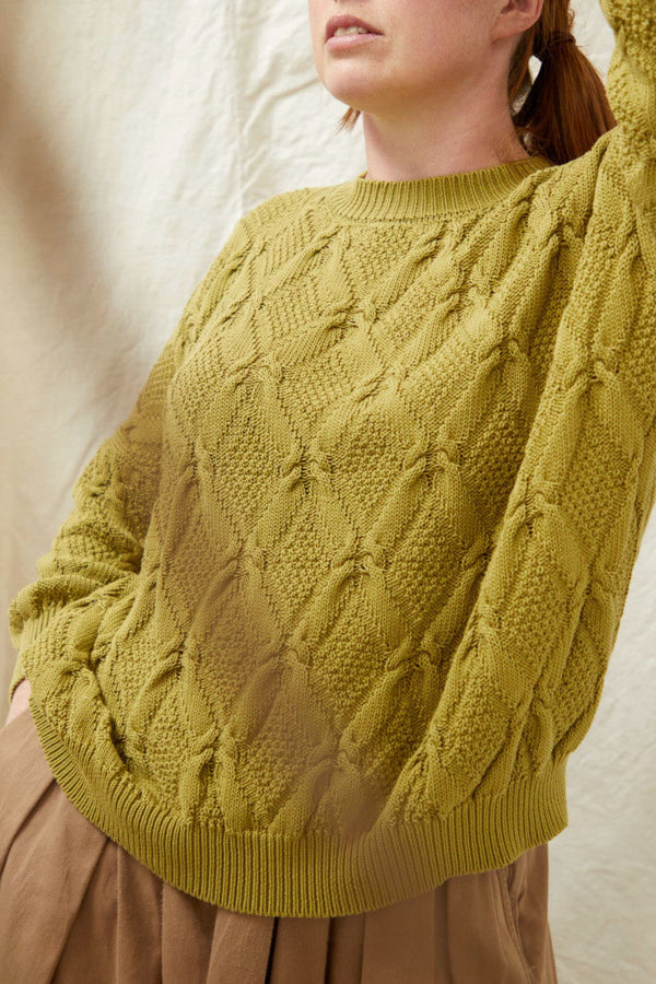 Organic Cotton Cable Sweater in Olive