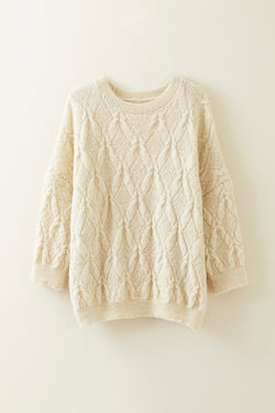 The Piel British Wool Cable Sweater in Undyed - Ecru