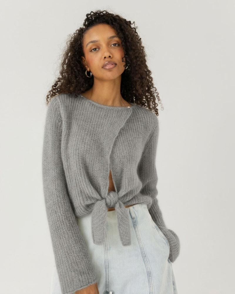 Skraistas: Fog Grey Silk & Mohair Cropped Cardigan