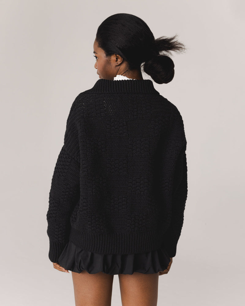 Prietema: Black Crochet Cotton Jacket