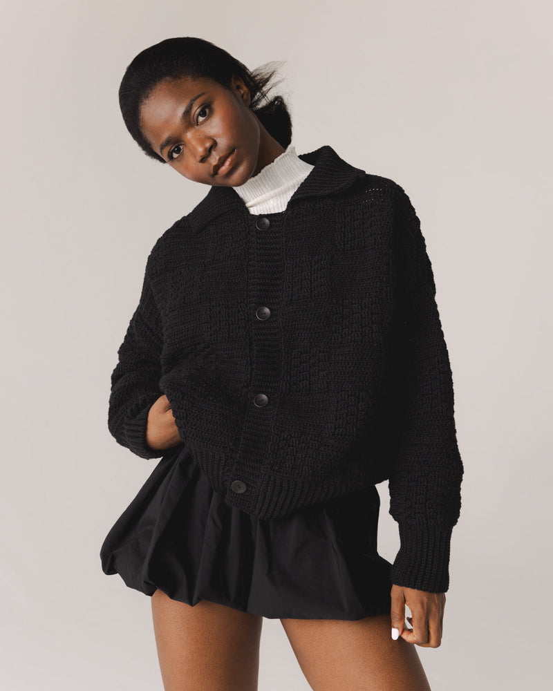 Prietema: Black Crochet Cotton Jacket