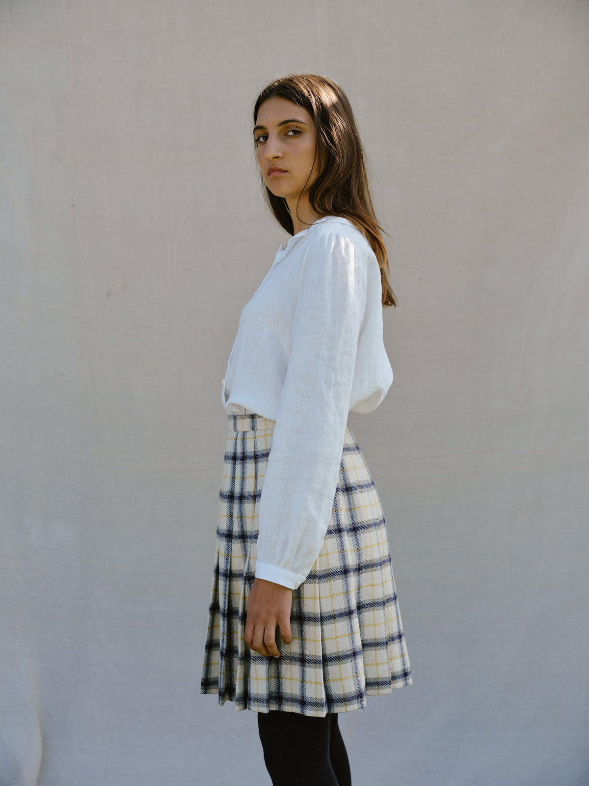 Bellingham Pleated Skirt in Yolk Check