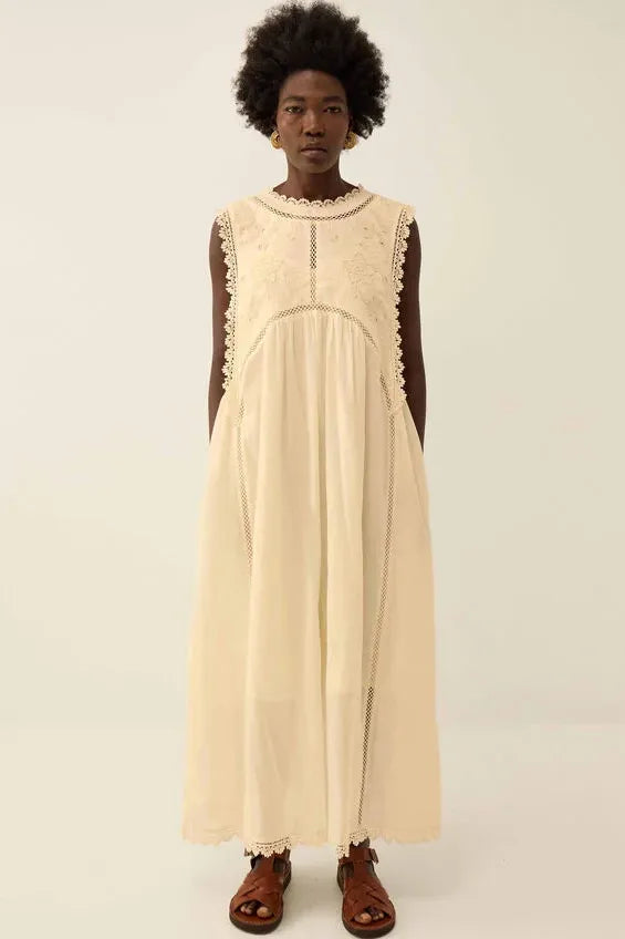 East Winnie Broderie Cotton Dress White