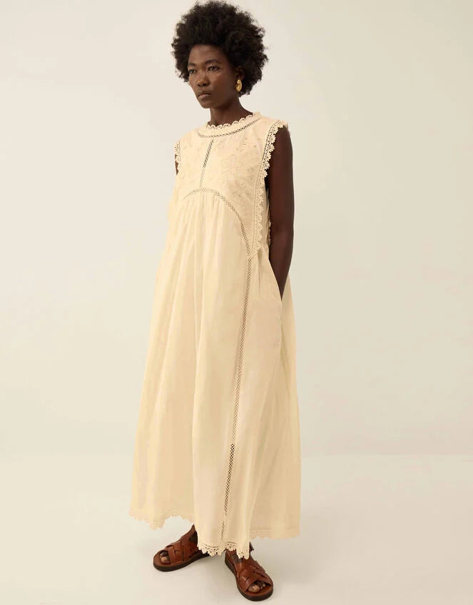 East Winnie Broderie Cotton Dress White