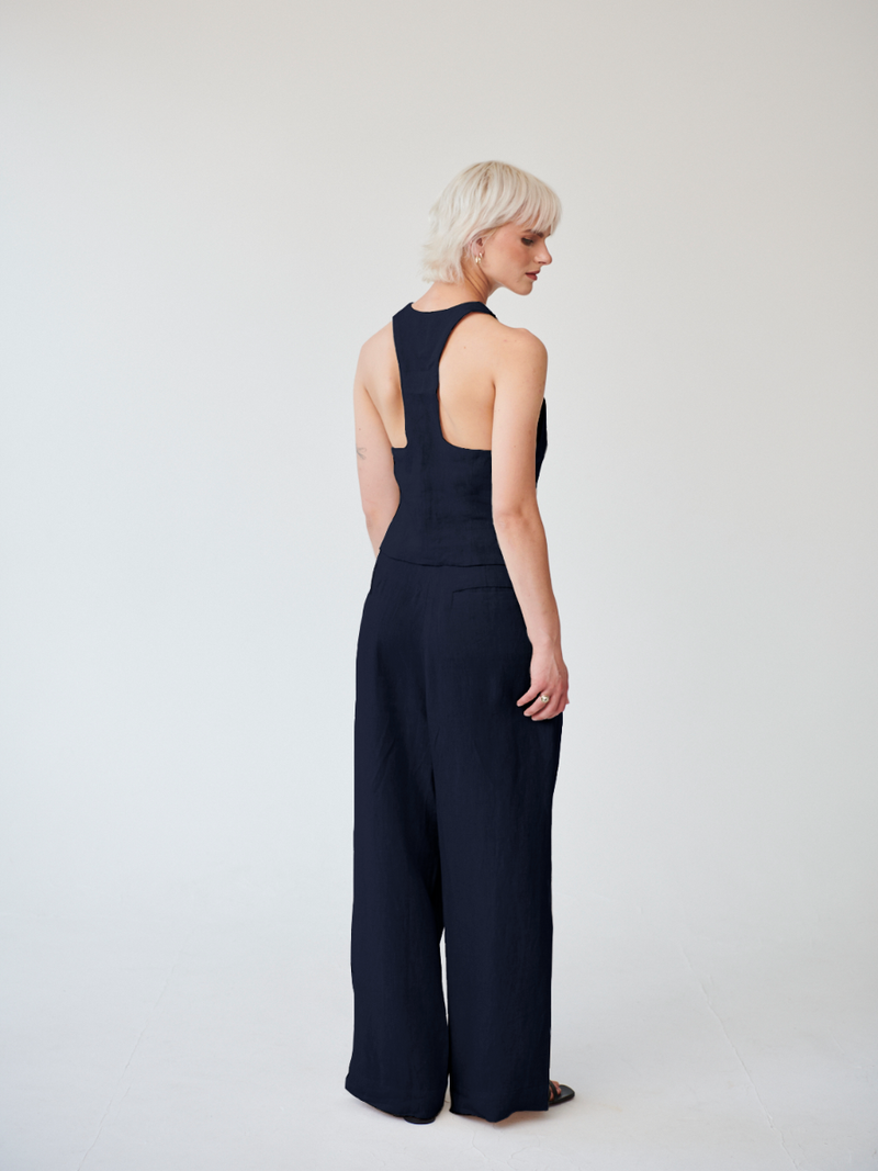 Celeste Linen Trousers in Navy
