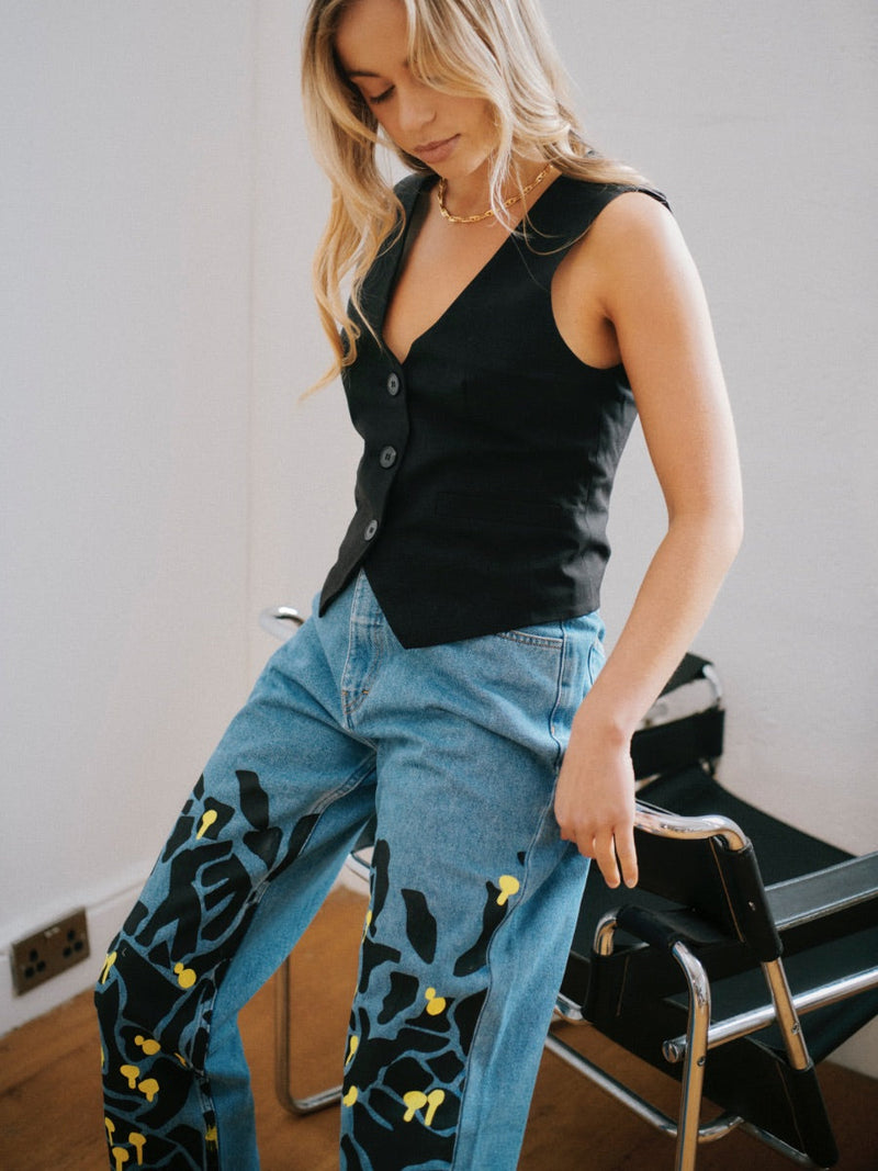 Women's High Waist Jeans | Floral Print | Sustainable | Fanfare