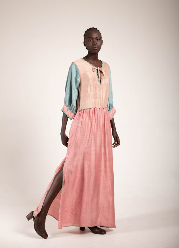 Peppercorn & Pink Silk Maxi dress