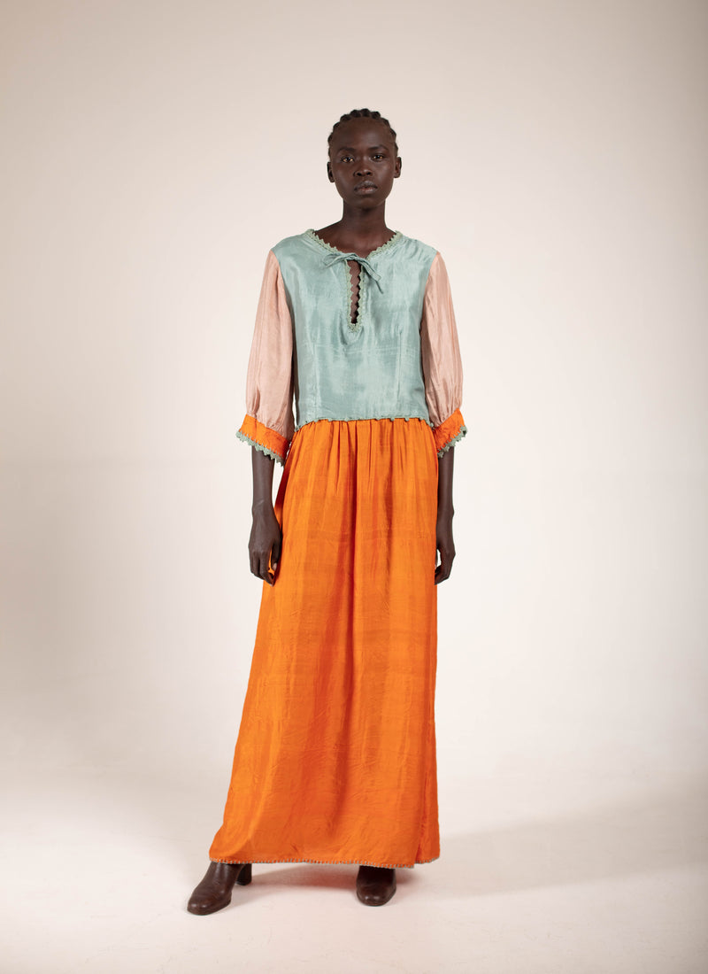 Saffron & Teal Silk Maxi dress