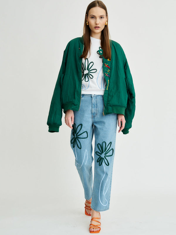 Women's Floral Embroidered Blue Jeans | Sustainable | Fanfare