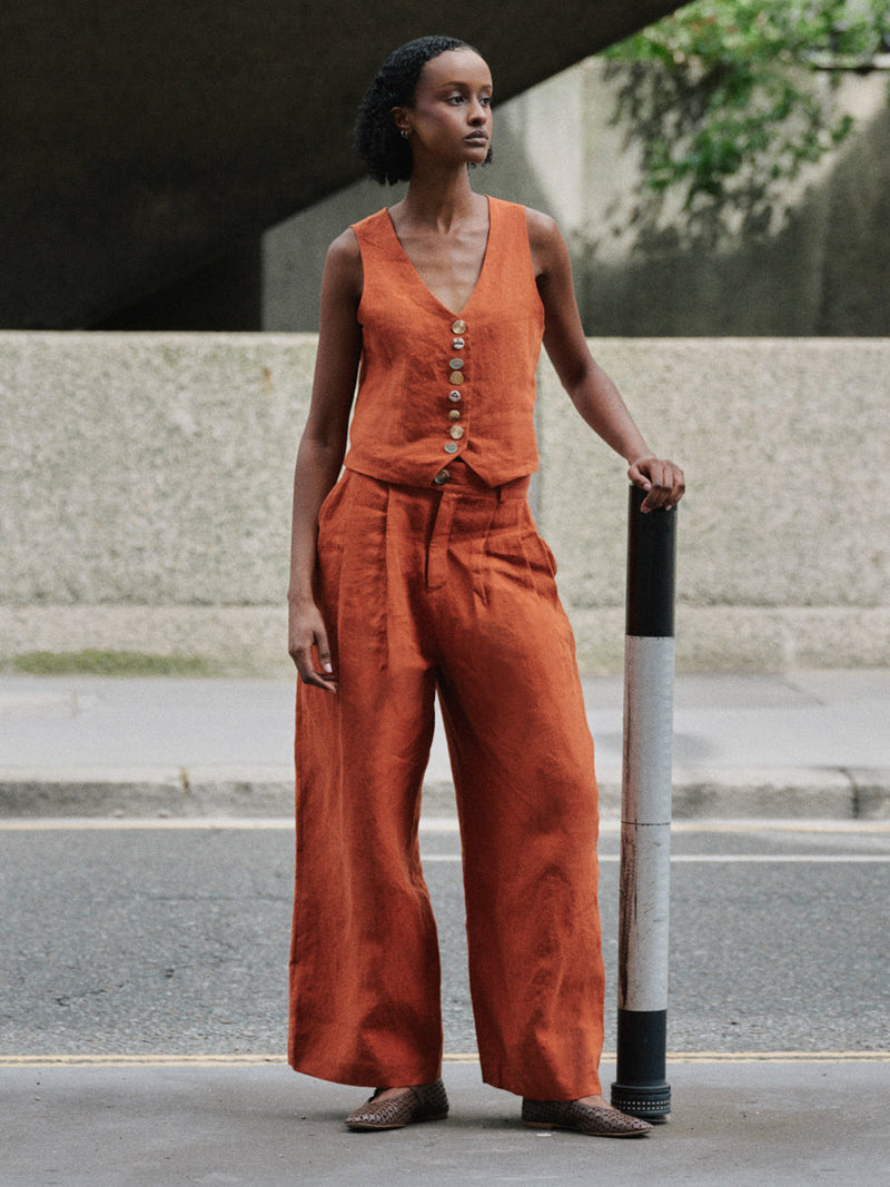 Women's Linen Trousers in Orange | Co-ord Set Celeste | Fanfare