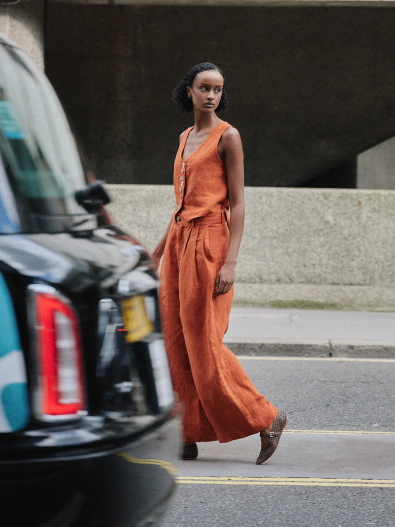 Women's Orange Linen Waistcoat Co-ord Set | Daphne | Fanfare