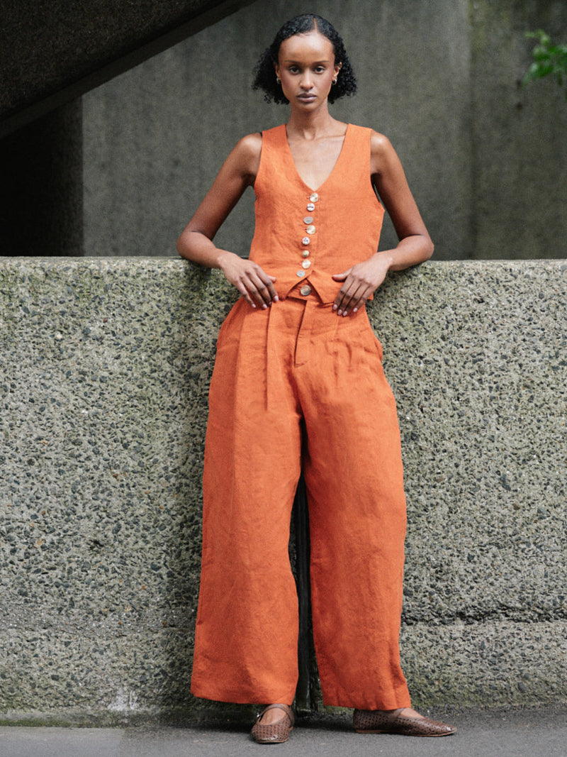 Women's Linen Trousers in Orange | Co-ord Set Celeste | Fanfare