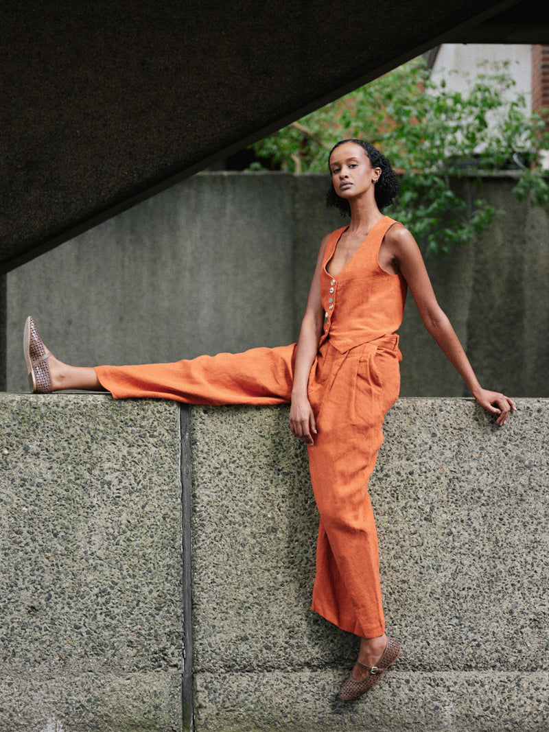 Women's Linen Trousers in Orange | Co-ord Set Celeste | Fanfare