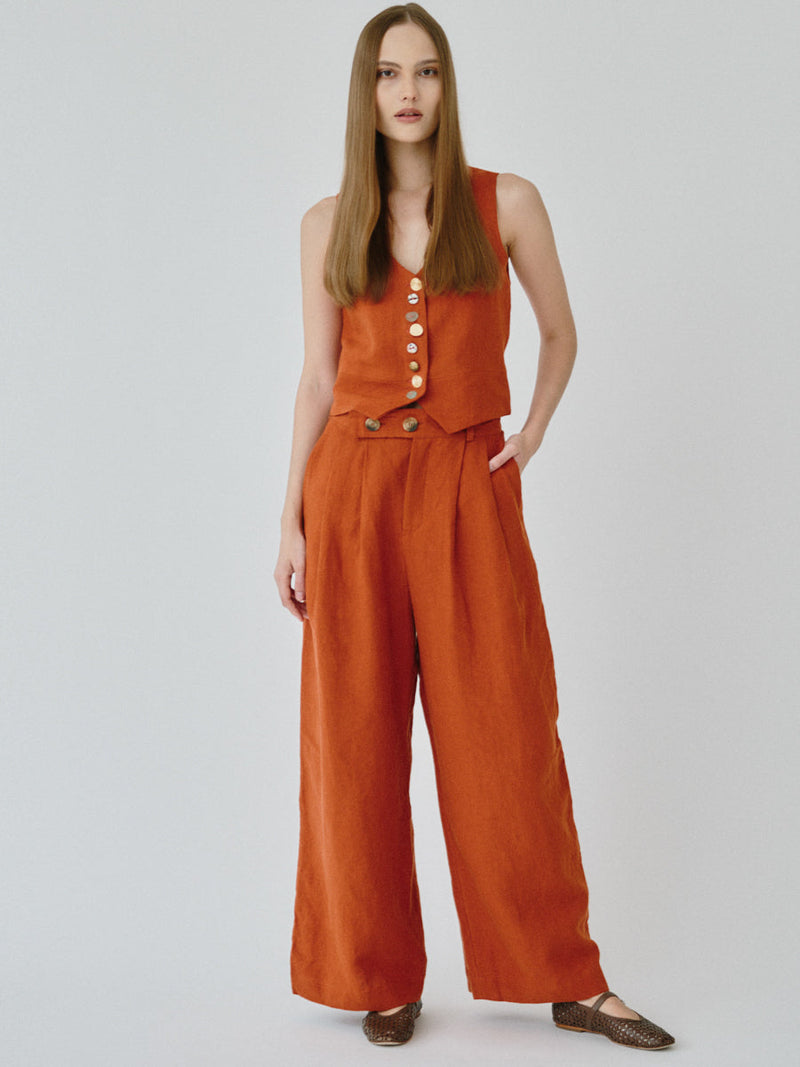 Women's Linen Trousers in Orange | Co-ord Set Celeste | Fanfare