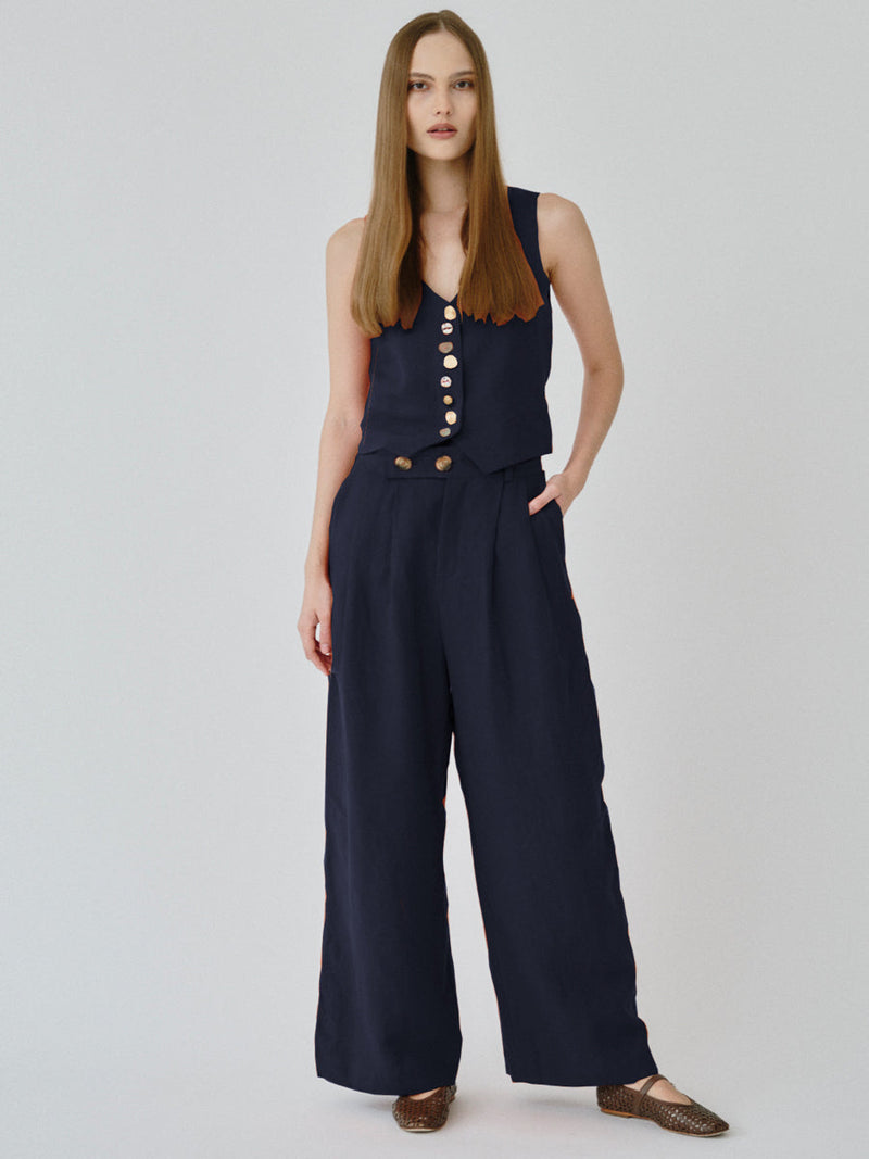 Women's Linen Waistcoat in Navy | Co-ord Set | Daphne | Fanfare