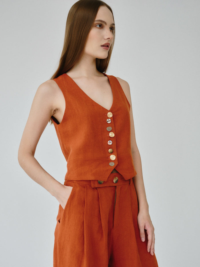 Women's Linen Trousers in Orange | Co-ord Set Celeste | Fanfare